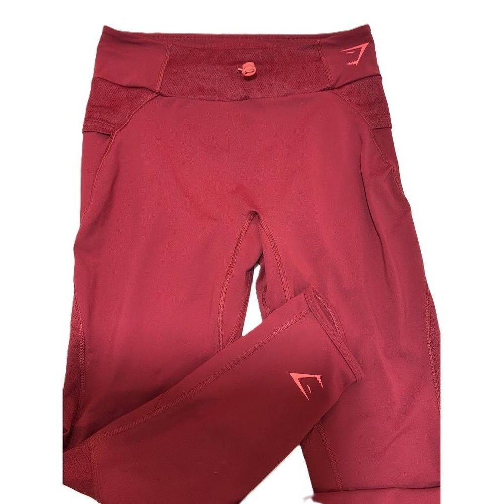 Gymshark Womens Mesh Panel Training Leggings Burgundy Red Adjustable Waist L